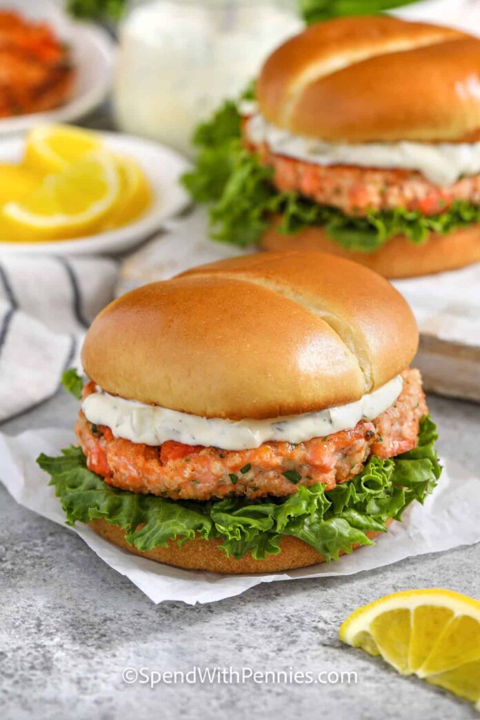 easy Salmon Burger with tartar sauce